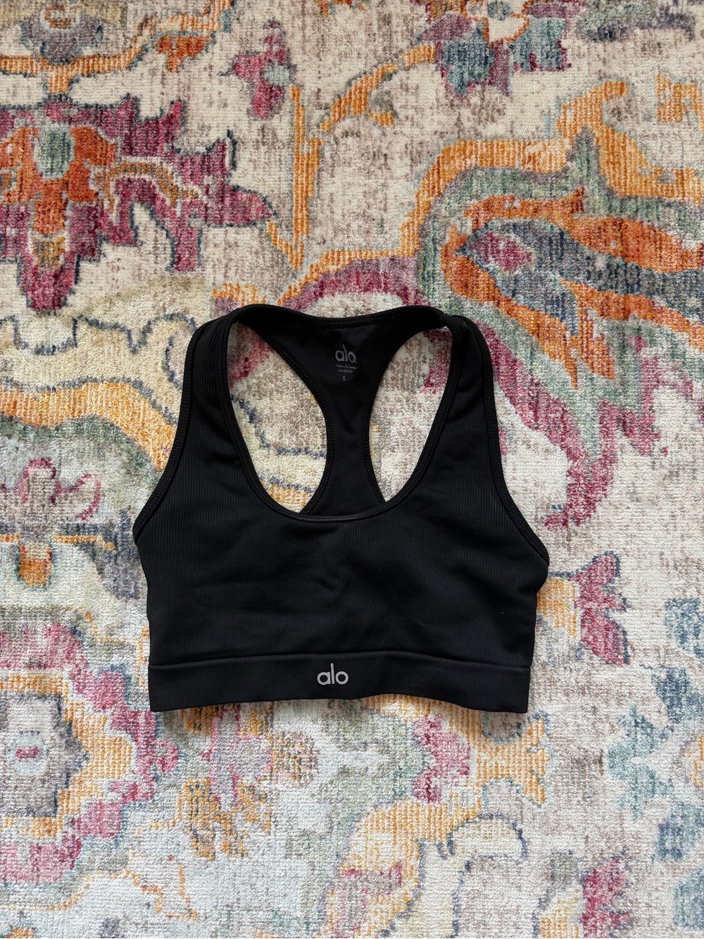 ALO Yoga Black Ribbed Racerback Sports Bra - Supportive Band